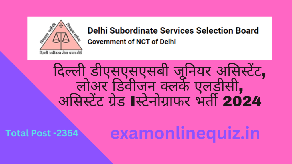 DSSSB Junior Assistant,Lower Clerk Vacancy 2024 Online Apply